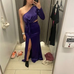 Beautiful purple one shoulder satin dress